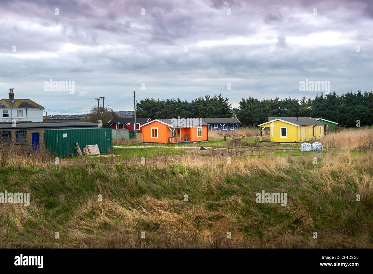 Hütten im Sportsman Pub, Whitstable, Kent, England, Großbritannien. Stockfoto