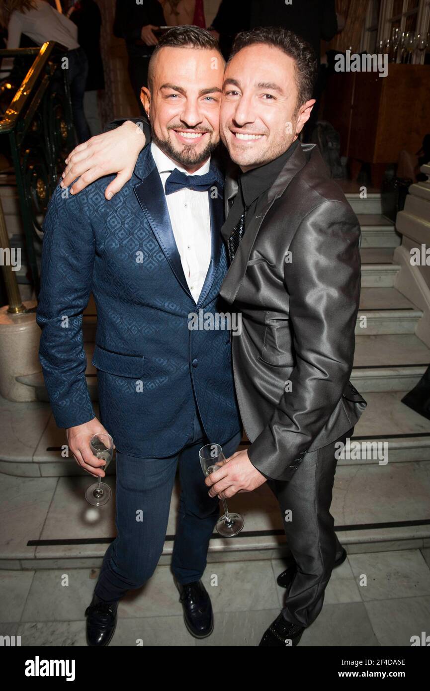 Robin Windsor und Vincent Simone besuchen die Dance Til Dawn Presseabend nach der Show-Party im Waldorf Hilton Hotel - London Stockfoto