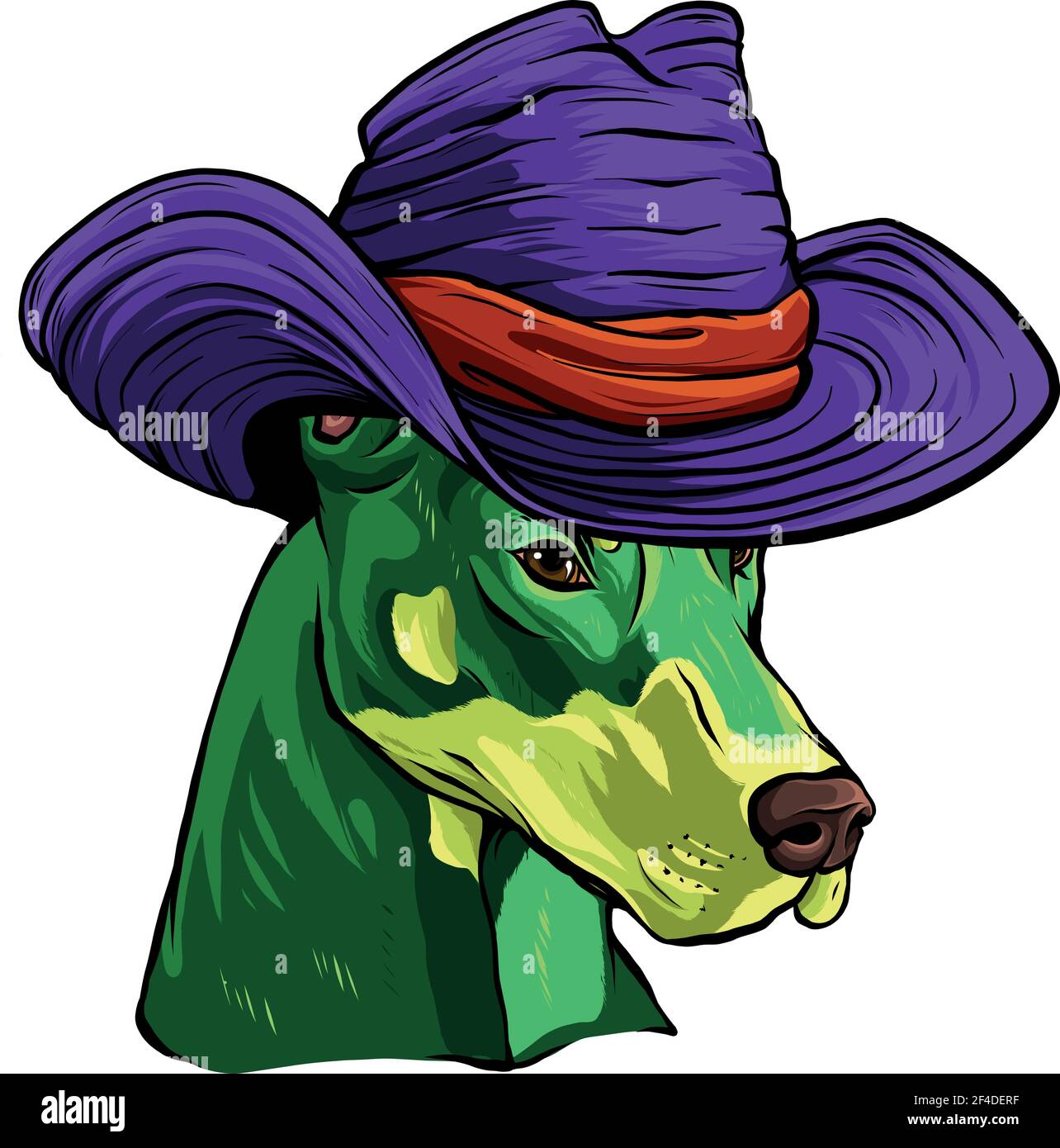 Dobermann Hundegesicht mit Hut-Vektor-Illustration Stock Vektor