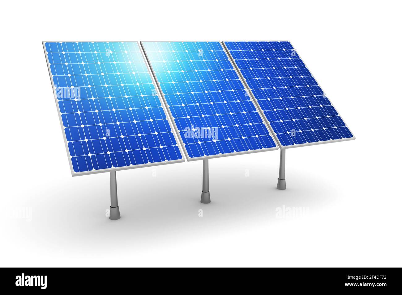 Batterie von 3 Solarstrom-Strom-Panels. 3D Bild Stockfoto
