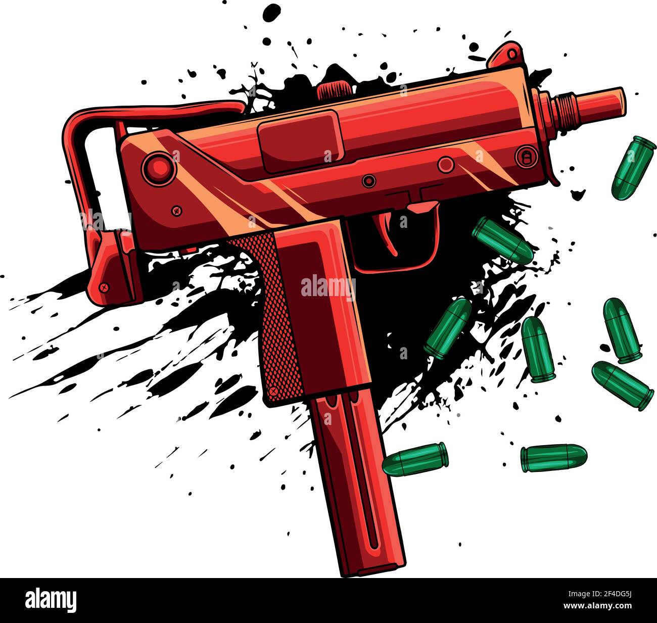 Armee Uzi Waffe mit Kugeln ad Blut Stock Vektor