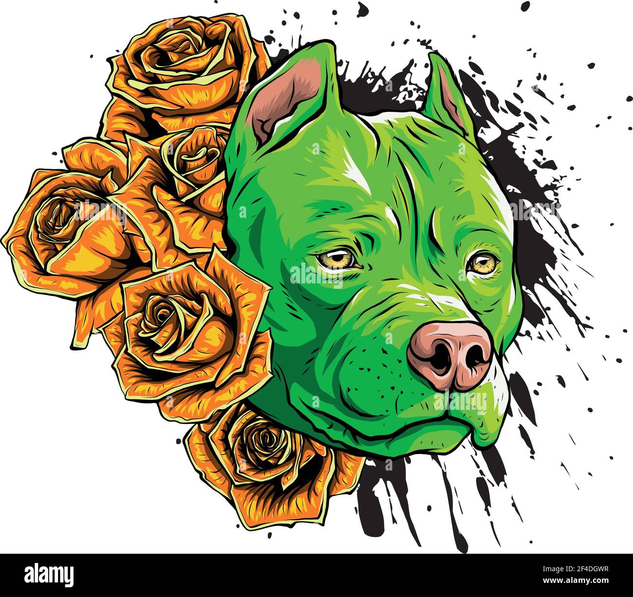 Kopf des Hundes mit Rosen Vektor-Illustration Stock Vektor