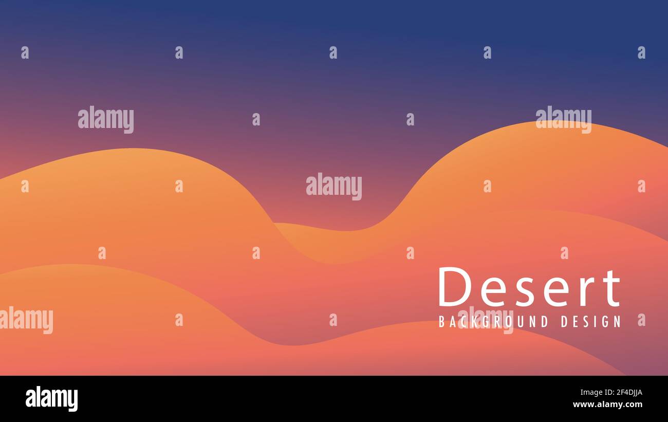 Vektor-Illustration der minimalen Wüste mit dem dunklen Himmel. Gewellte Form mit weichem Erdton Farbverlauf. Panoramablick. Abstrakter Hintergrund im Querformat Stock Vektor