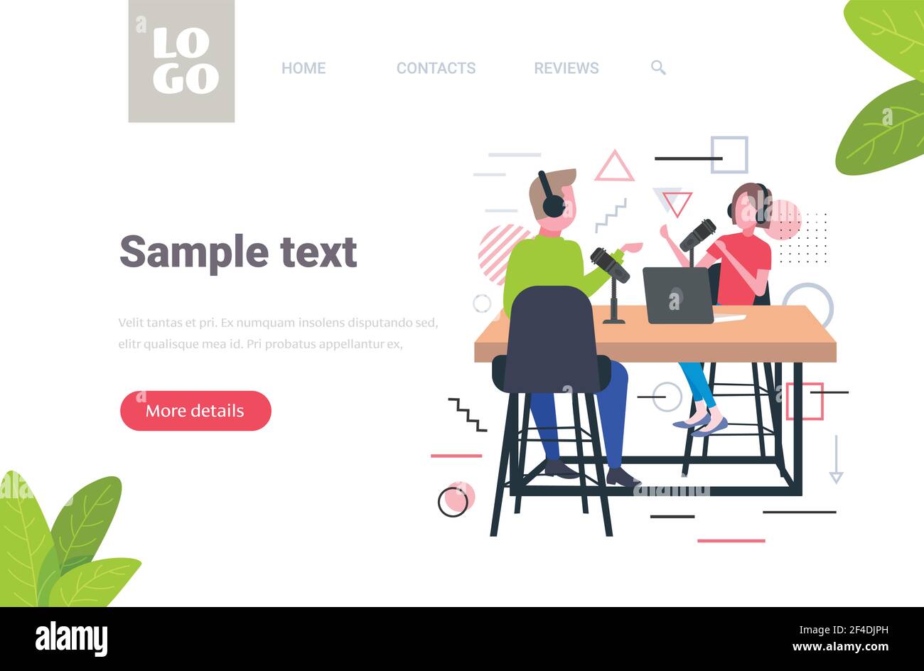 Podcasts im Gespräch mit Mikrofonen Podcast im Studio Podcasting online aufnehmen Radio Konzept Mann in Kopfhörer interviewte Frau Rundfunk voll Stock Vektor