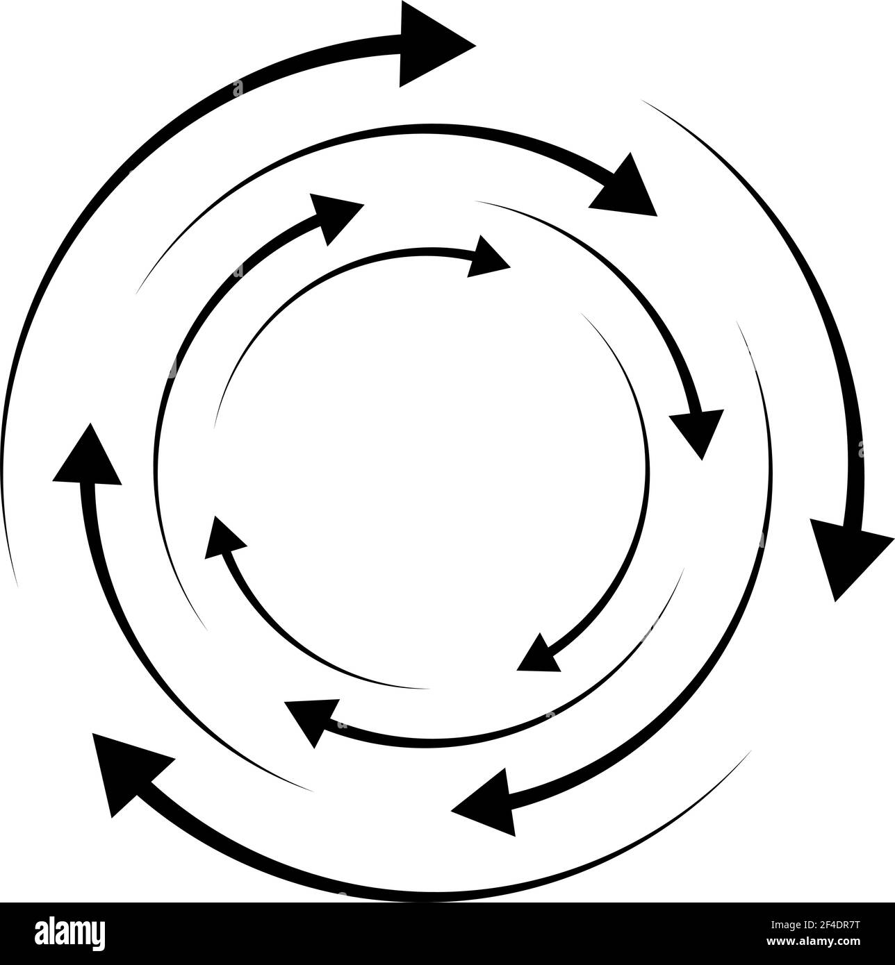Rotierende Pfeile. Konzentrisches, radiales und kreisförmiges Pfeilelement. Zyklischer Cursor, Zeigersymbol – Vektorgrafik, Grafik-Clip-Art Stock Vektor