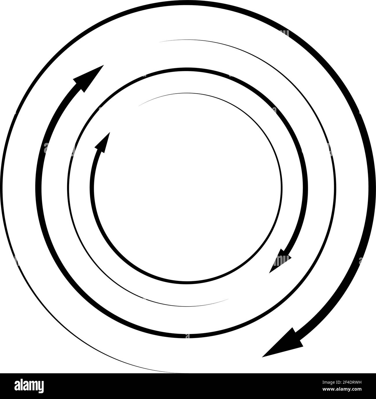 Rotierende Pfeile. Konzentrisches, radiales und kreisförmiges Pfeilelement. Zyklischer Cursor, Zeigersymbol – Vektorgrafik, Grafik-Clip-Art Stock Vektor