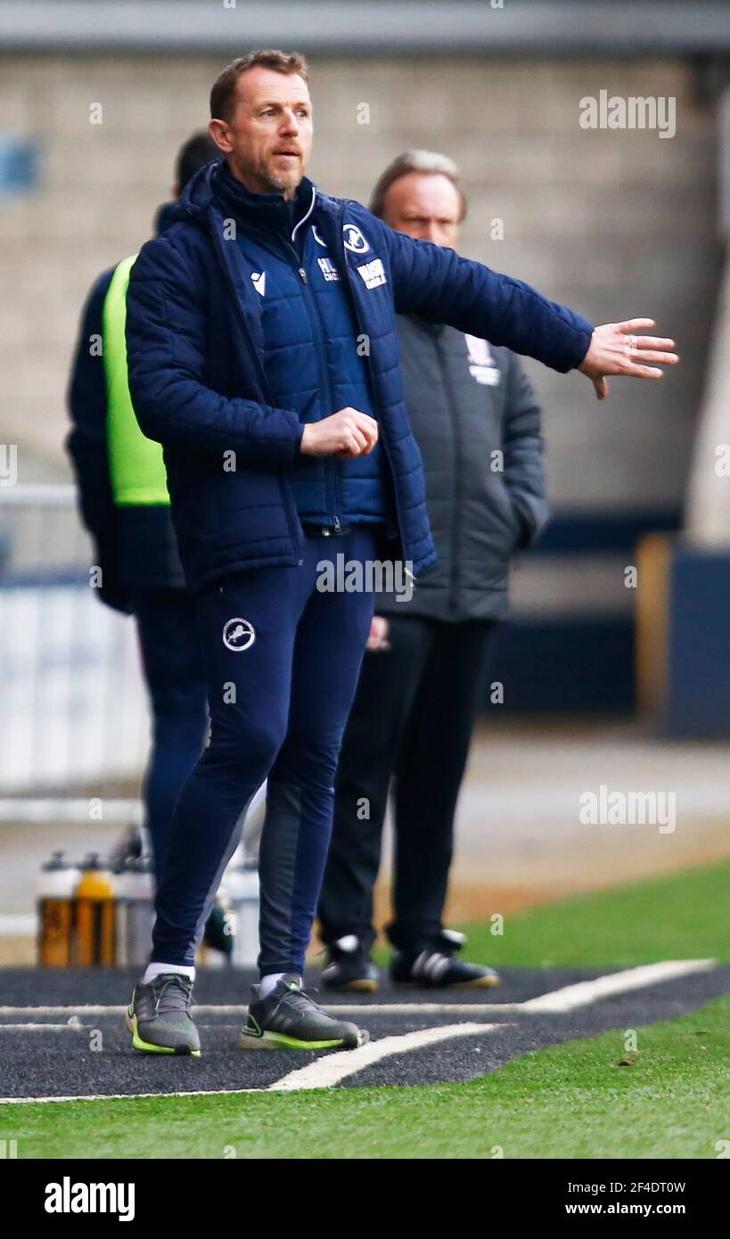 LONDON, Großbritannien, MÄRZ 20: Gary Rowett Manager von Millwall während der Sky Bet Championship zwischen Millwall und Middlesbrough im Den Stadium, London am 20th. März 2021 Credit: Action Foto Sport/Alamy Live News Stockfoto