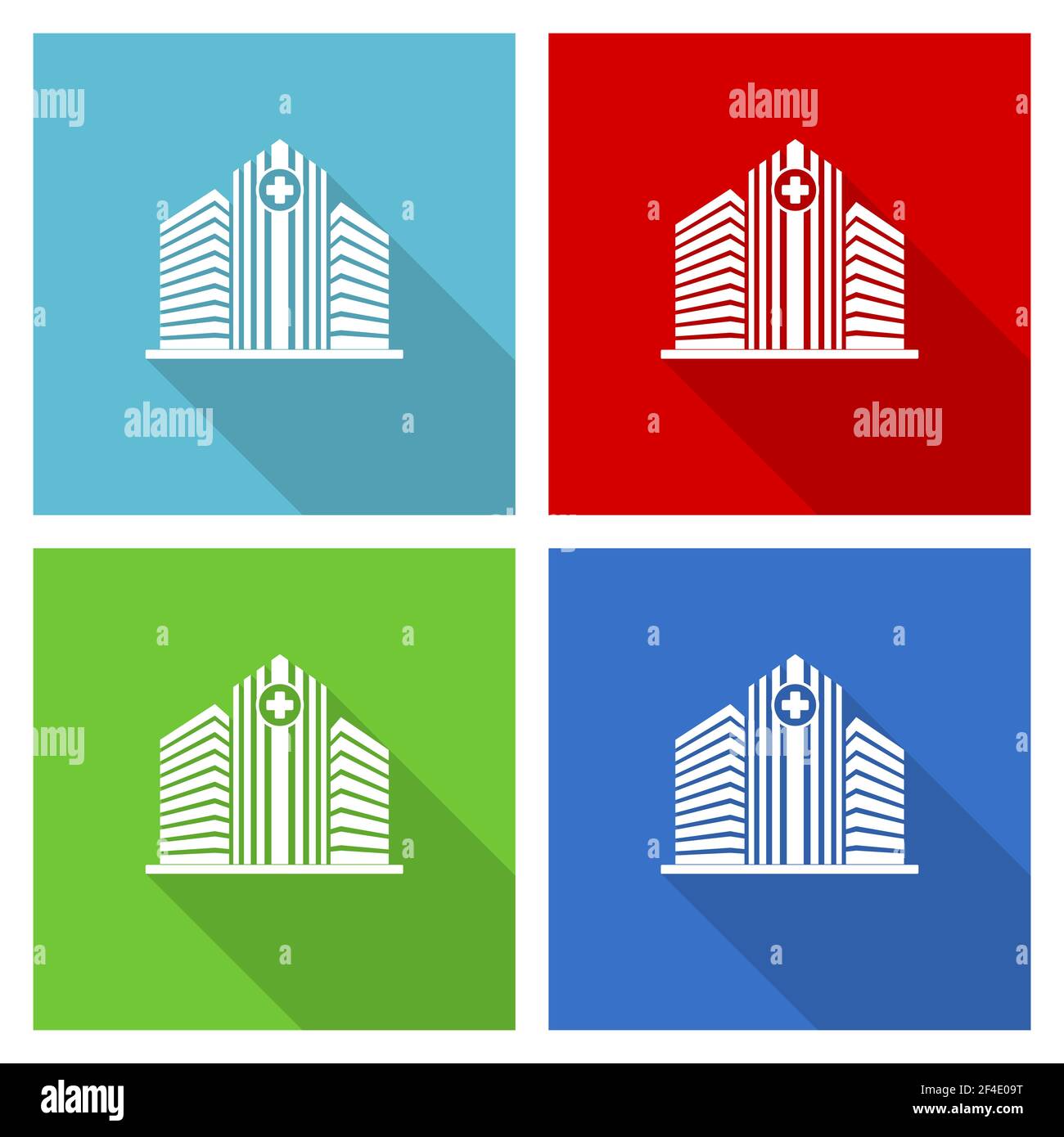 Hospital Building Icon Set, flache Design Vektor Illustration in eps 10 für webdesign und mobile Anwendungen in vier Farboptionen Stock Vektor