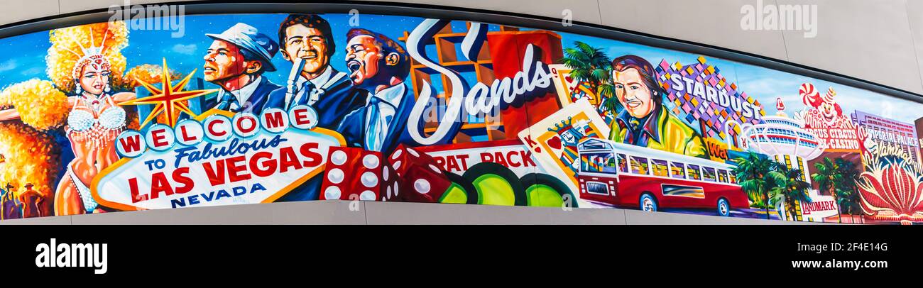The Mural 'Echoes of Las Vegas' von Adolfo R. Gonzalez im McCarran International Airport, Las Vegas, Nevada, USA Stockfoto
