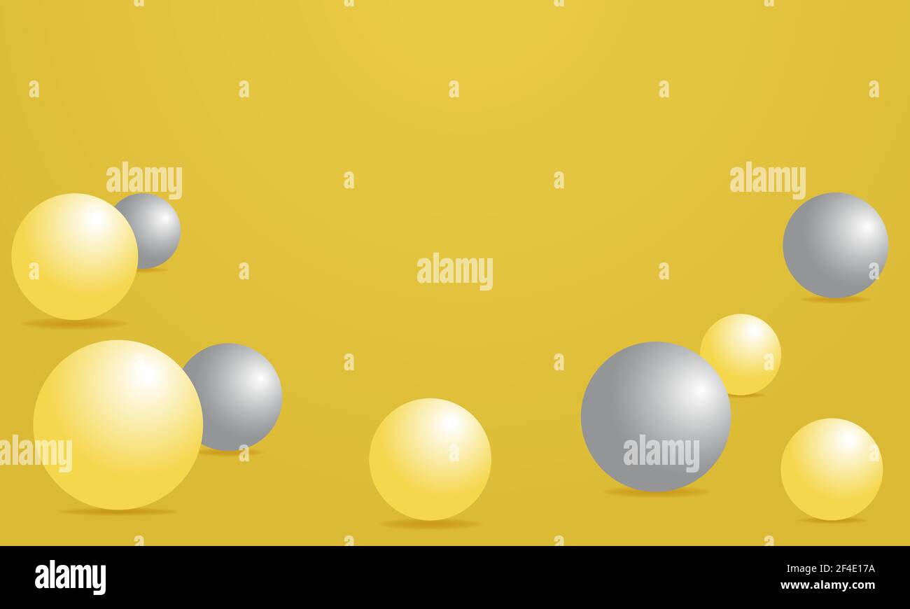 Abstract 3D Rendering der Komposition mit leuchtenden gelben und ultimativen grauen Kugeln. Modernes trendiges Banner, Hintergrunddesign mit Platz für Text Stock Vektor