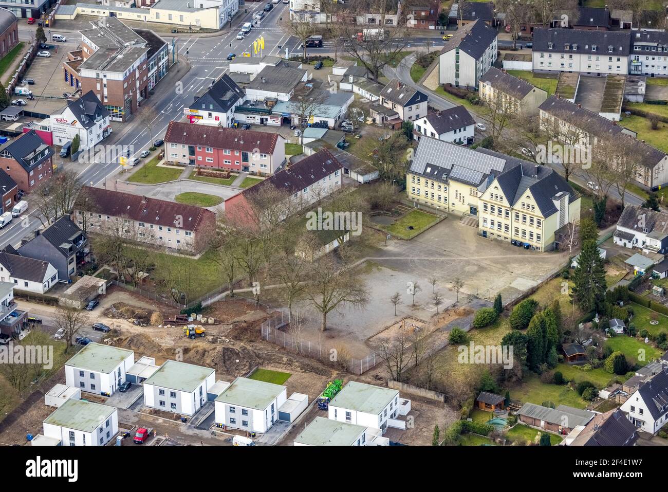 Luftbild, Welheimer Gymnasium - Sekundarstufe, Blankenstraße, Bottrop, Ruhrgebiet, Nordrhein-Westfalen, Deutschland, Bauarbeiten, Kontra Stockfoto