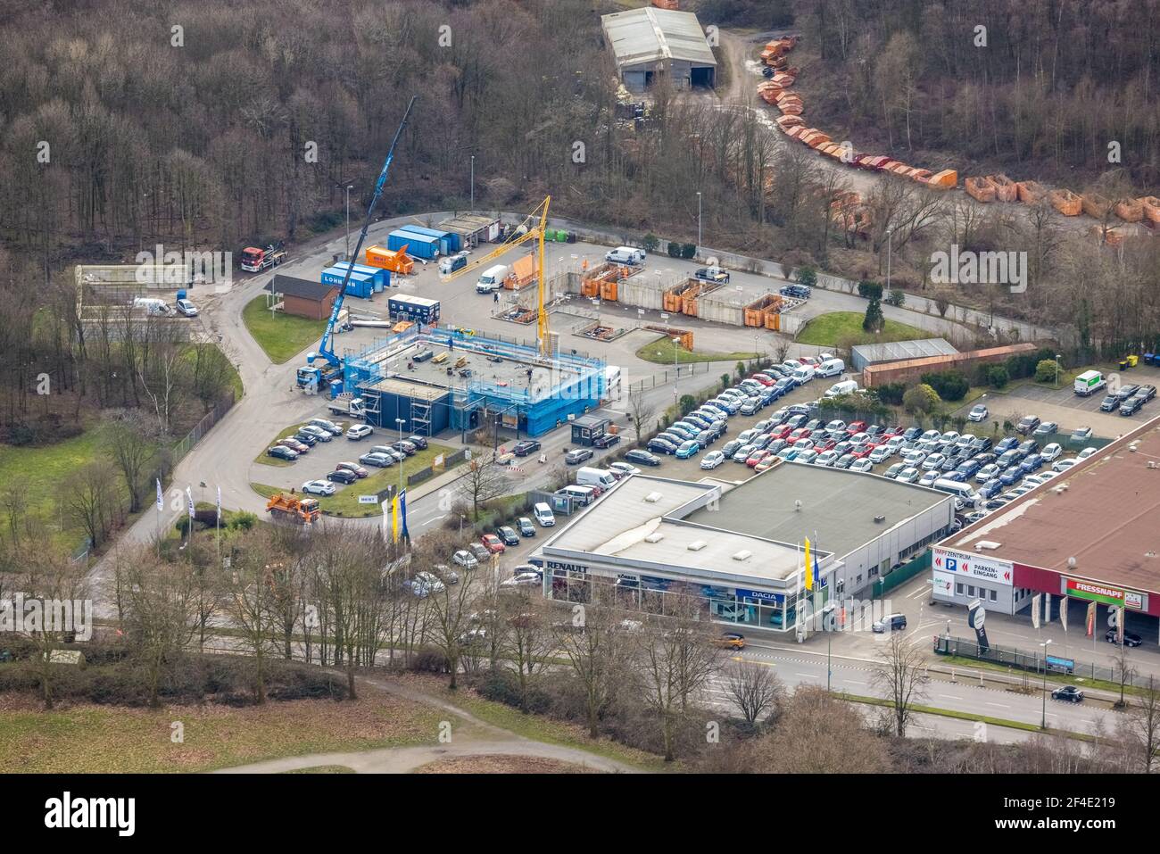 Luftaufnahme, Baustellenrecycling-Werft Donnerberg, Bottrop, Ruhrgebiet, Nordrhein-Westfalen, Deutschland, DE, Europa, Luftaufnahmen, Luftaufnahmen Stockfoto