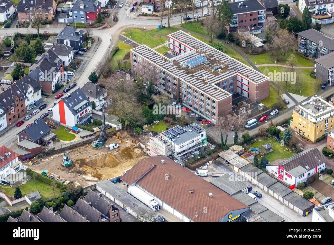 Luftaufnahme, Diakonisches Werk Gladbeck-Bottrop-Dorsten Altersheim Käthe Braus, Baustelle, Bottrop, Ruhrgebiet, Nordrhein-Westfalen, Stockfoto