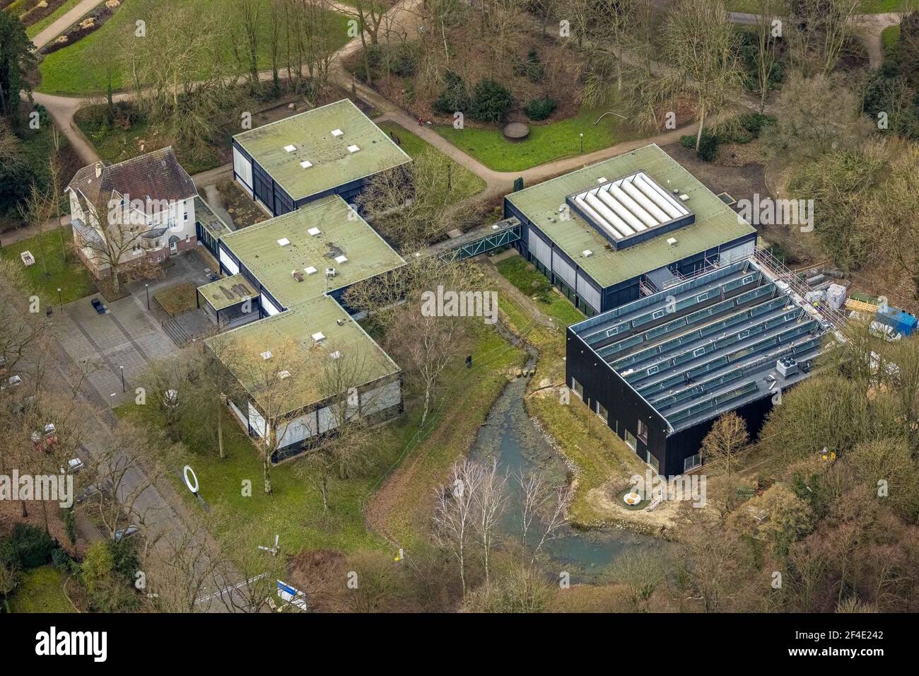 Luftaufnahme, Museumsverein Josef Albers Museum Quadrat e.V. in Stadtgarten, Baustelle Neubau Museumserweiterung, Bottrop, Ruhrgebiet, Stockfoto