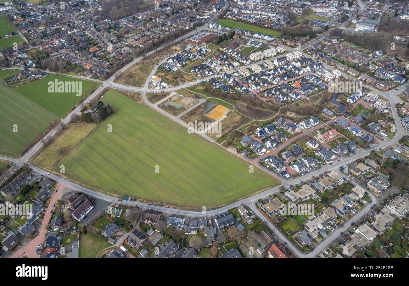 Luftaufnahme, Ortsansicht Kirchhellen Hackfurthstraße, Bottrop-Kirchhellen, Ruhrgebiet, Nordrhein-Westfalen, Deutschland, DE, Europa, Grundsteuer, real e Stockfoto