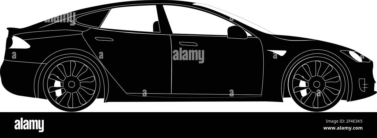 Modernes Elektroauto, schwarze Abbildung auf weißem Hintergrund, EPS 10 Stock Vektor