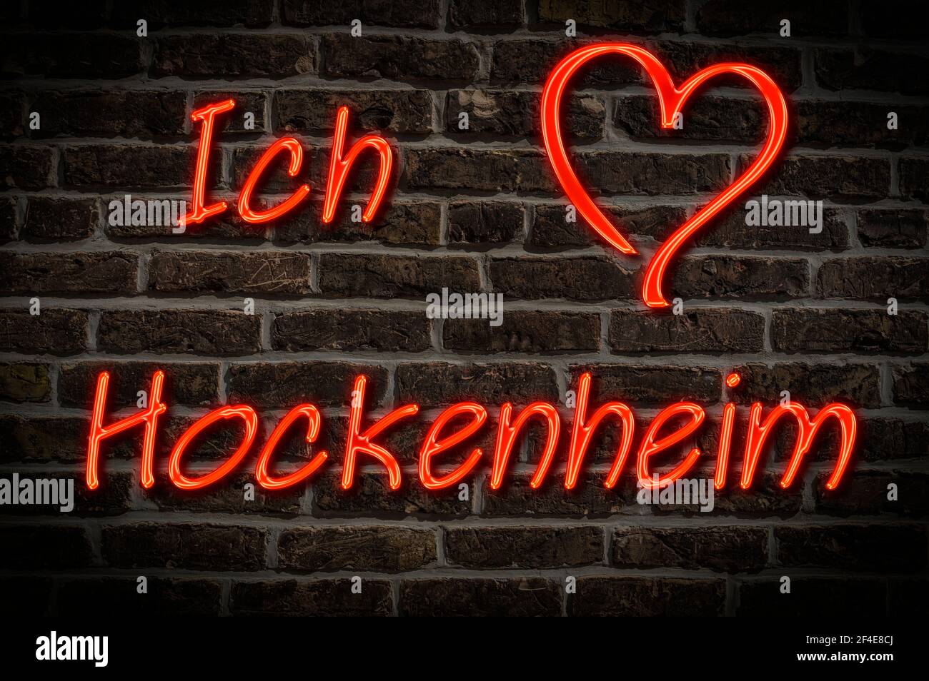 Leuchttreklame, Ich liebe Hockenheim, Baden-Württemberg, Deutschland, Europa Ich liebe Hockenheim, Baden-Württemberg, Deutschland, Stockfoto