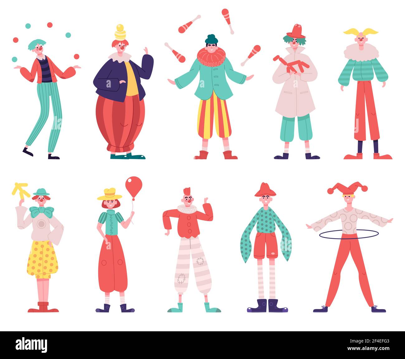 Clowns Zeichen. Zirkus lustige Clowns mit roter Nase und Zirkus Kostüm