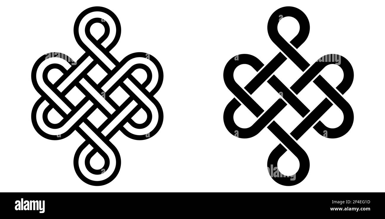 Mystische Knoten der Langlebigkeit und Gesundheit, Feng Shui Glück Zeichen, Vektor Unendlichkeit Knoten, Tätowierung des Symbols Gesundheit von Okkultismus und Hexerei Stock Vektor