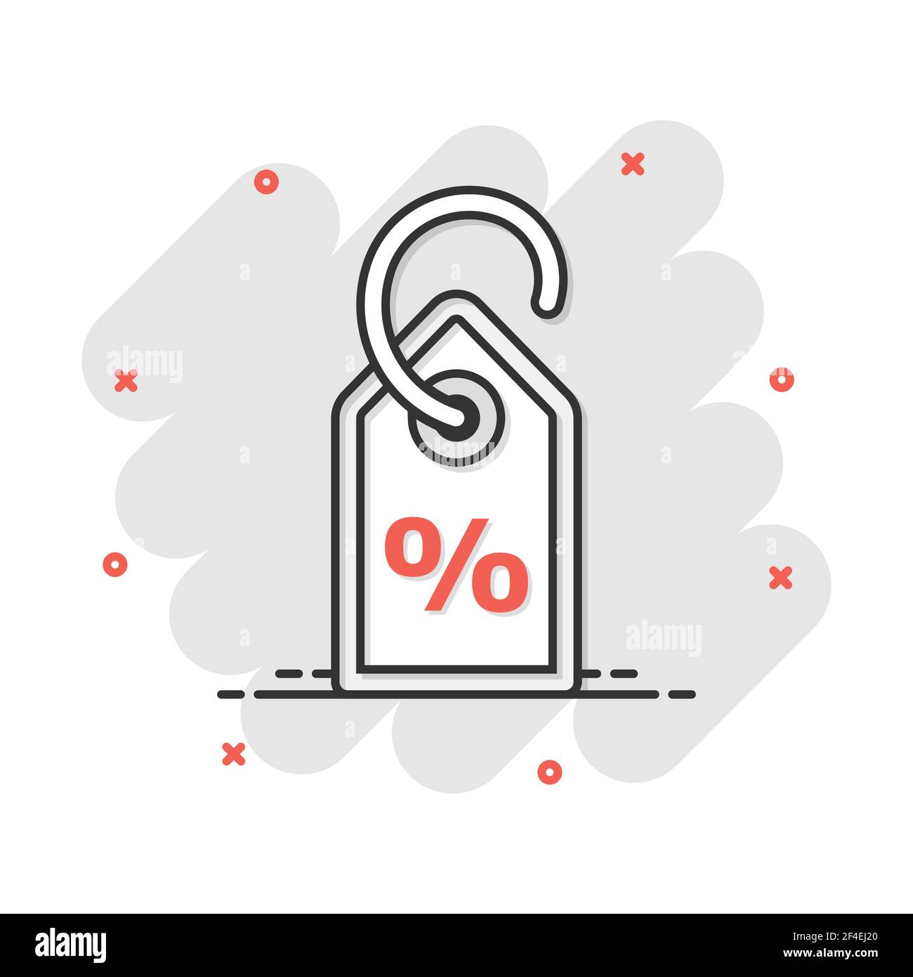 Vektor cartoon Rabatt tag Symbol im Comicstil. Preis Verkauf Konzept Abbildung Piktogramm