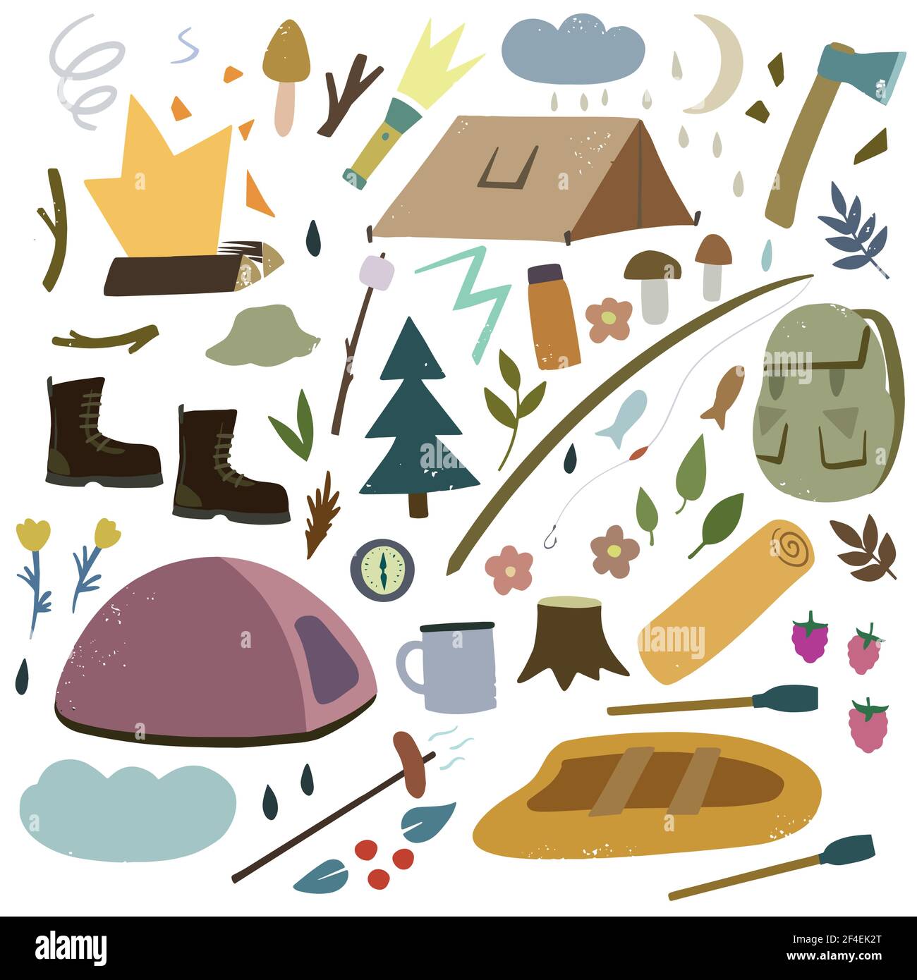 Große Reihe von niedlichen Doodle Elemente der Kampagne und Wandern Thema. Stock Vektor