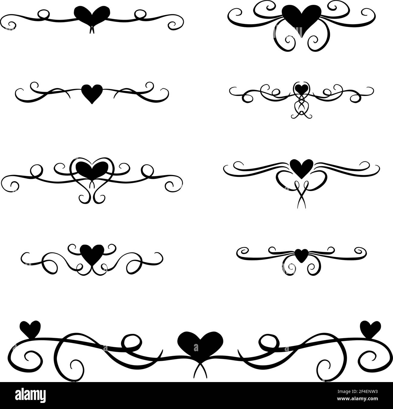 Schnörkel, Ränder und Dekorative Linien für Valentinstag oder Hochzeiten Vektor Illustration Stock Vektor