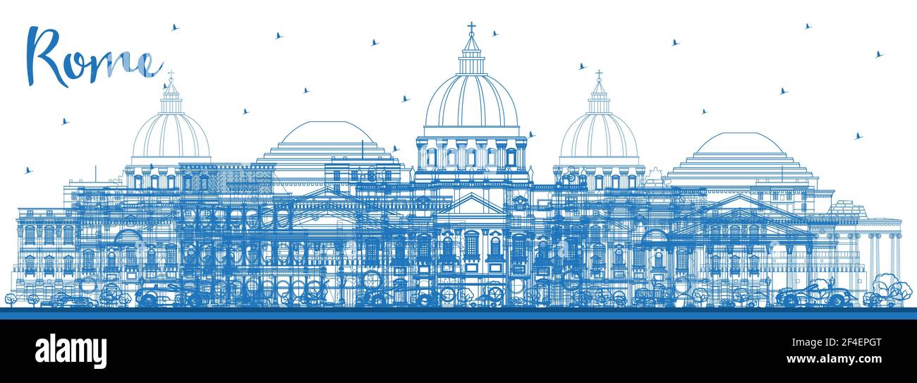 Umrisse Rom Italien Skyline der Stadt mit blauen Gebäude. Vector Illustration. Business Travel und Konzept mit historischer Architektur. Rom Stadtbild. Stock Vektor