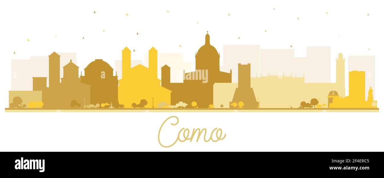 Como Italien City Skyline Silhouette mit goldenen Gebäuden isoliert auf Weiß. Vektorgrafik. Business Travel und Konzept. Stock Vektor