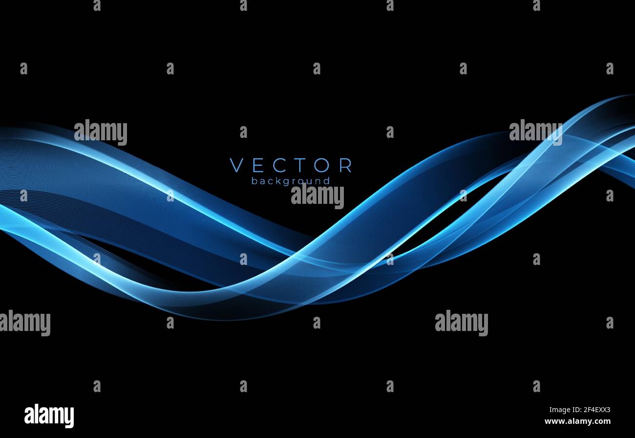 Vektor Abstrakt glänzende Farbe blau Welle Design-Element auf dunklem Hintergrund. Wissenschaftliches Design Stock Vektor