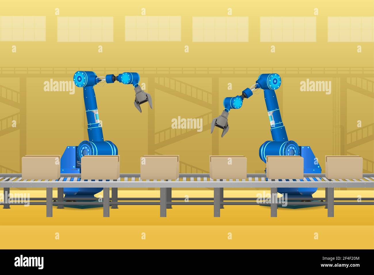 Automationsfabrik mit Roboter Montagelinie in Fabrik Vektor-Illustration Stock Vektor
