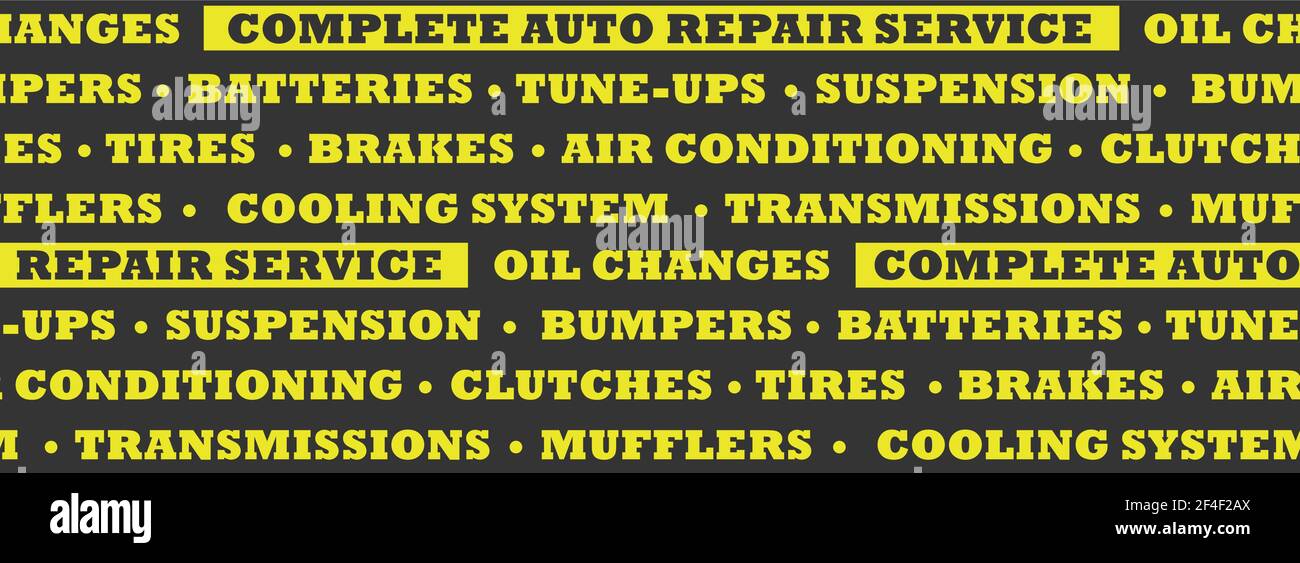 Nahtlose automatische Reparatur Service Hintergrundstruktur. Wiederholende Muster der Wörter mit Kfz-Mechaniker-Shop wie verbunden: Komplette Auto-Reparatur-Service, Stock Vektor