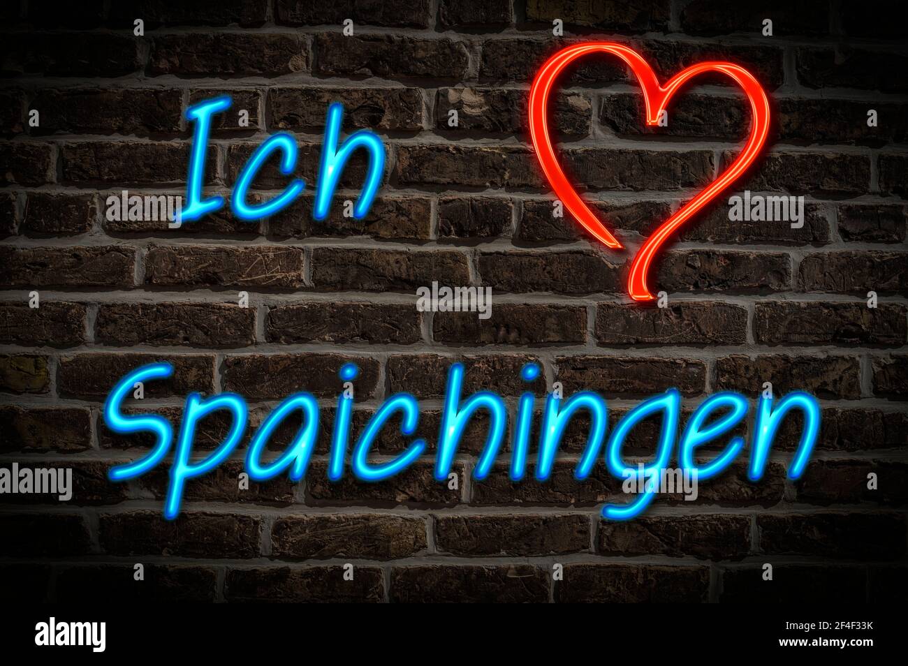 Leuchttreklame, Ich liebe Spaichingen, Baden-Württemberg, Deutschland, Europa Ich liebe Spaichingen, Baden-Württemberg, Deutschland Stockfoto