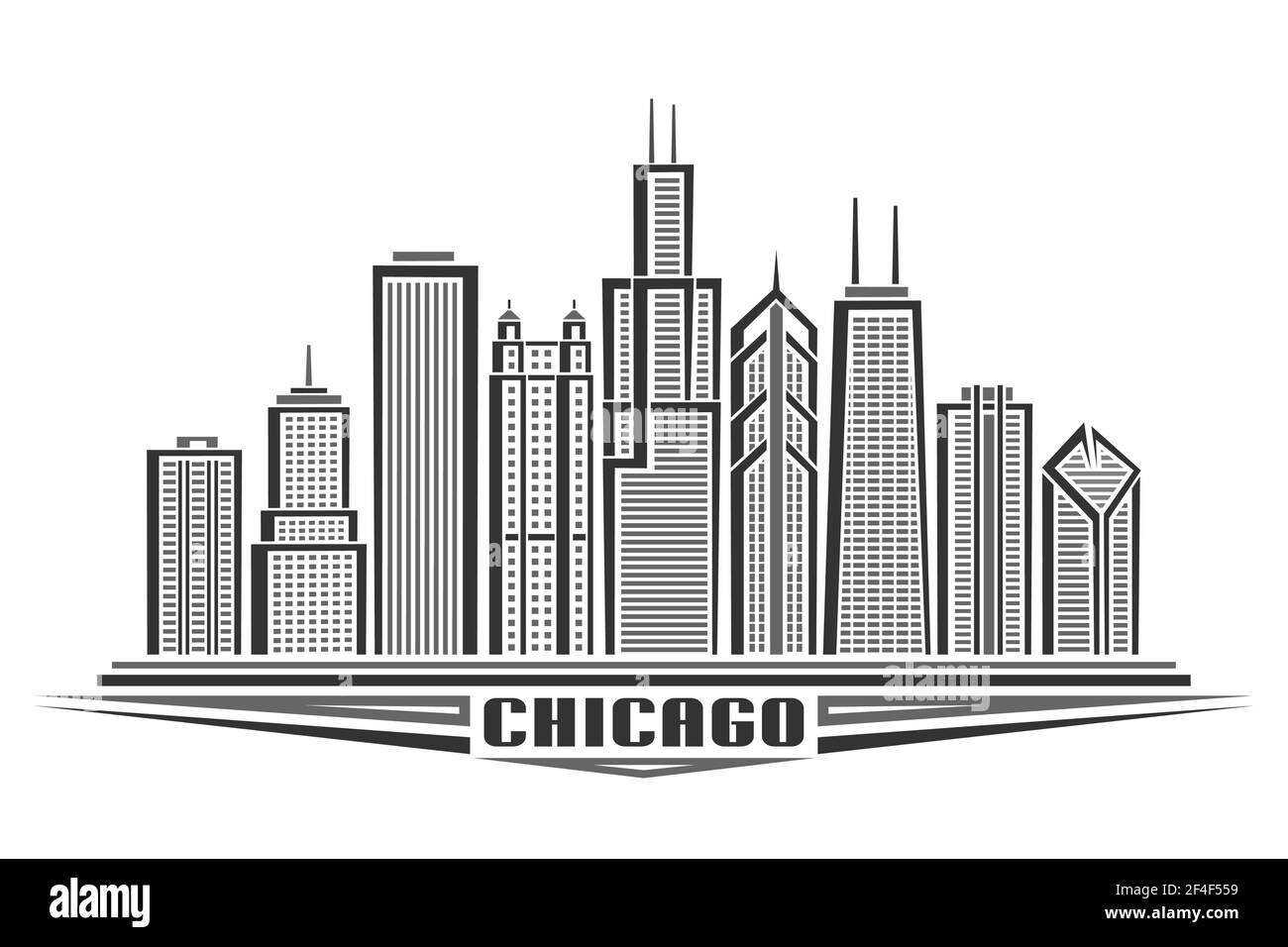 Vektor-Illustration von Chicago City, horizontal monochrome Poster mit Linie Art Design chicago Stadtbild, Urban american Konzept mit einzigartigen Dekorati Stock Vektor