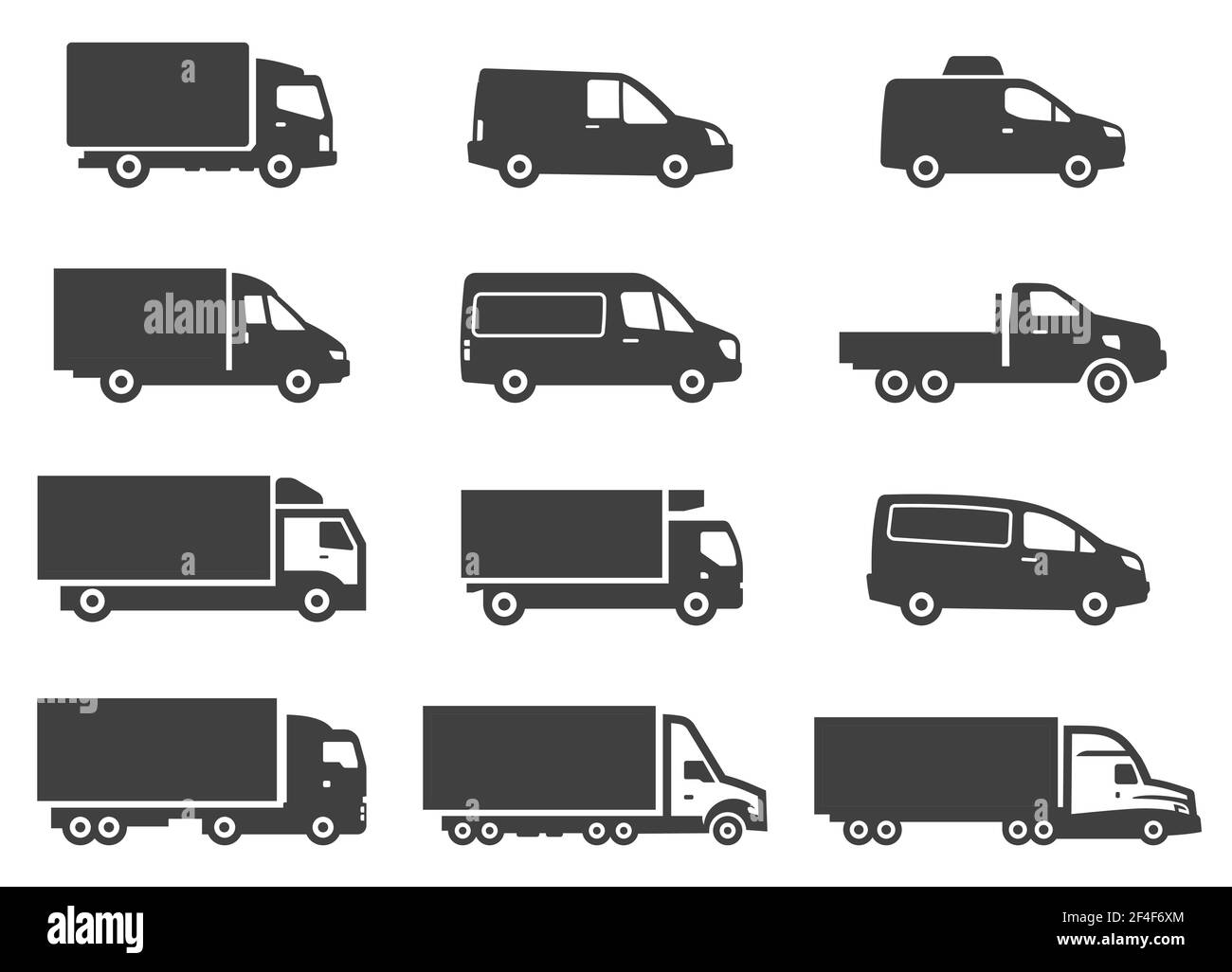 Satz von verschiedenen Lieferwagen. Distribution und Logistik Cliparts. Vektorgrafik Stock Vektor