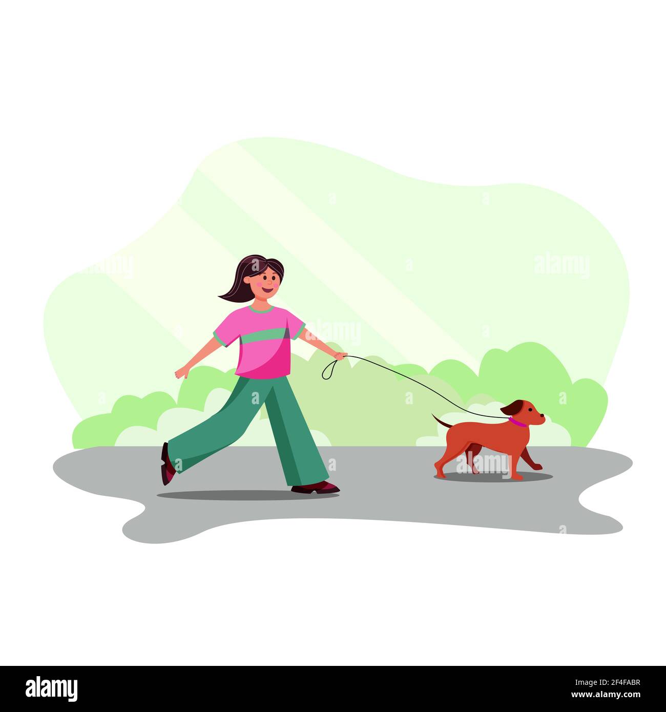Frau zu Fuß mit Hund im Park Stock Vektor