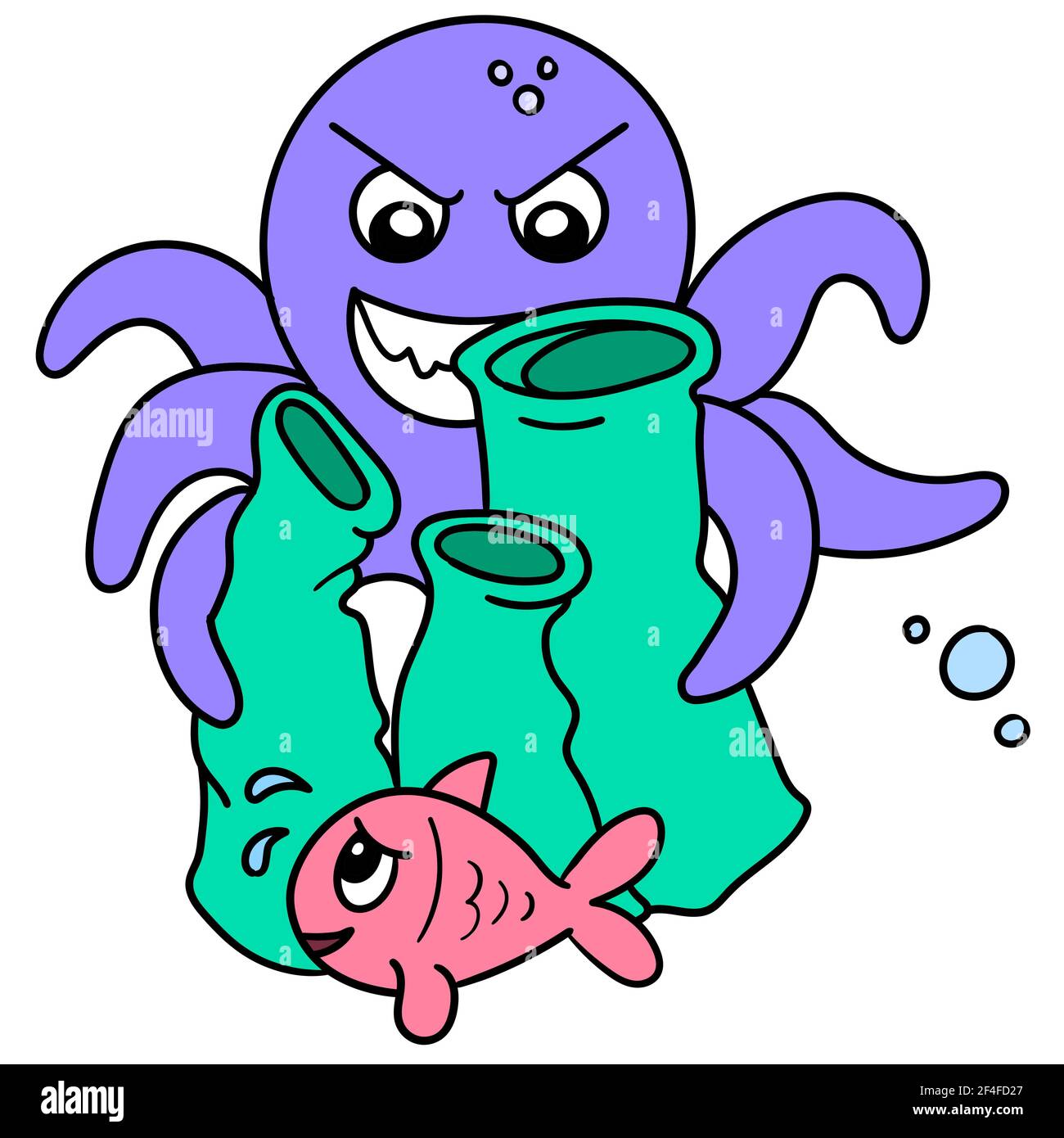 Der Oktopus erschreckt die kleinen Fische Stock Vektor