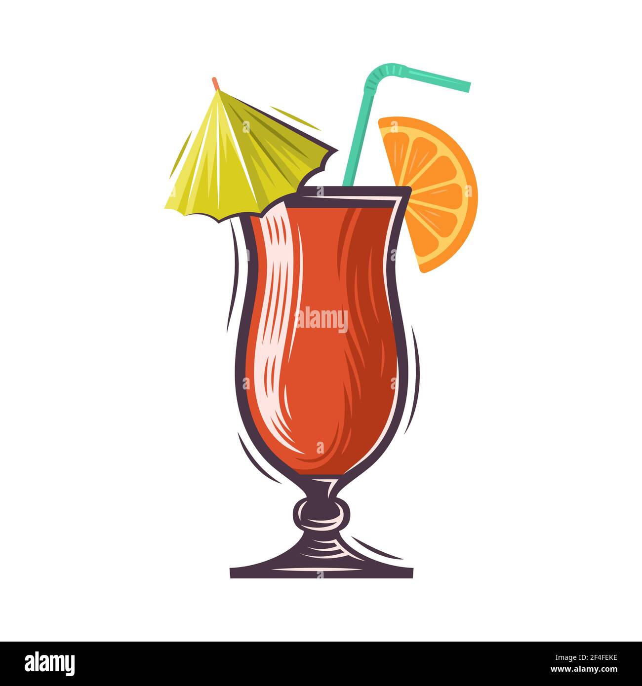 Vektor-Illustration von Tequila Sonnenaufgang Cocktail garniert mit orange Scheibe Und Regenschirm auf weißem Hintergrund Stock Vektor