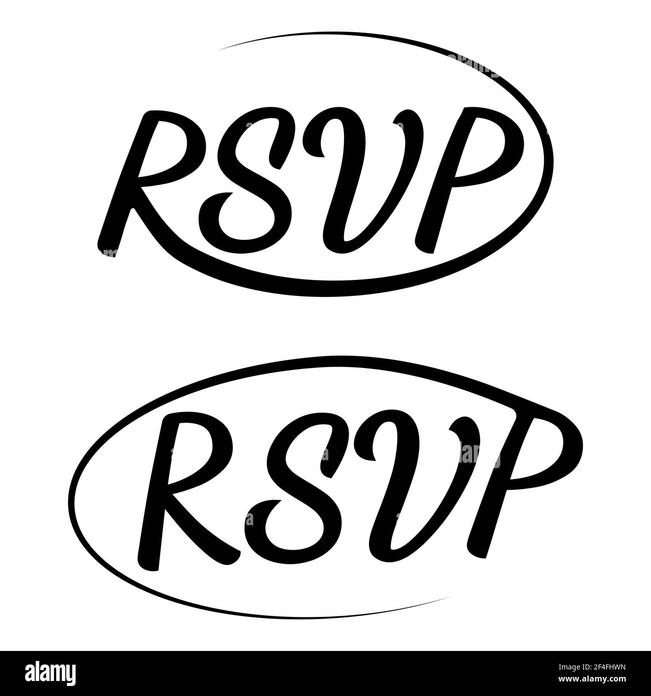 RSVP Symbol Hochzeit Vektor Einladungskarte Vorlage isoliert RSVP elegant Moderne Kalligraphie mit Wirbeln Stock Vektor