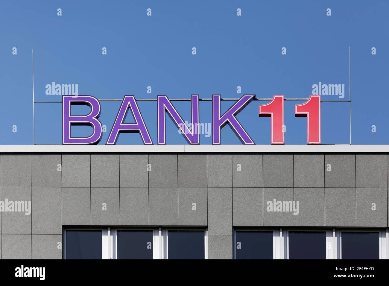 Logo Bank 11, Autobank, Kreditinstitut für den Kraftfahrzeughandel, Neuss, Nordrhein-Westfalen, Deutschland Stockfoto