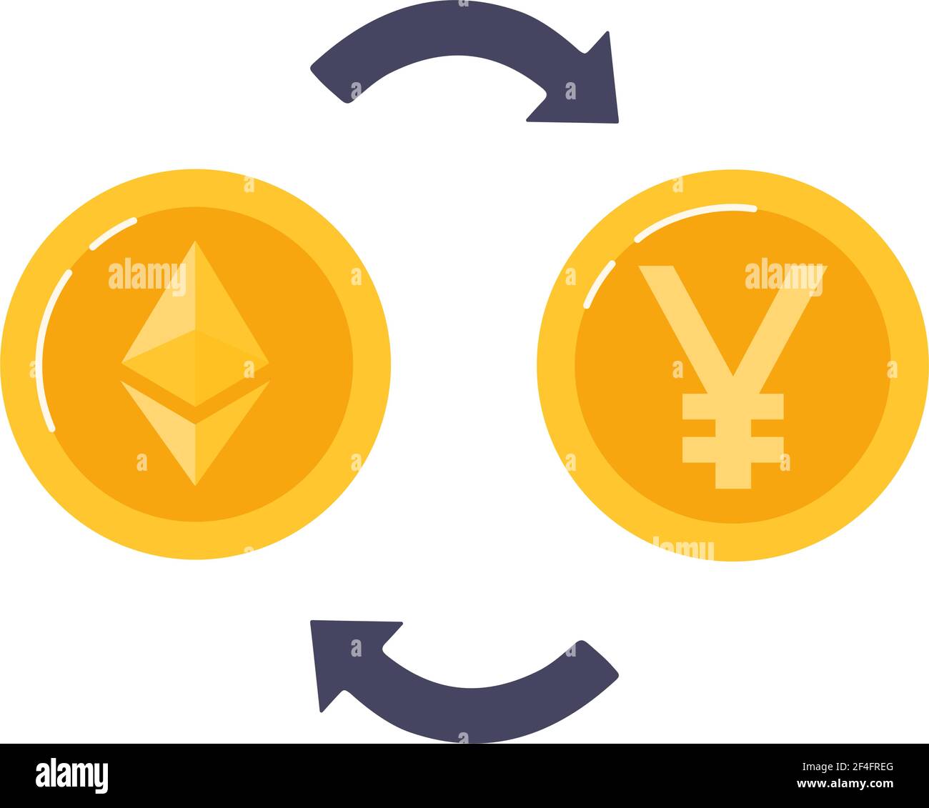 Tauschen Sie Ethereum gegen chinesischen Yuan aus. Blockchain-Technologien, Kryptowährungsmünzen. Vektorgrafik Stock Vektor