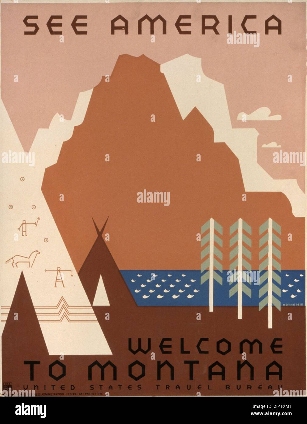 Vintage Reise Poster vom 1920s für Montana in der USA Stockfoto