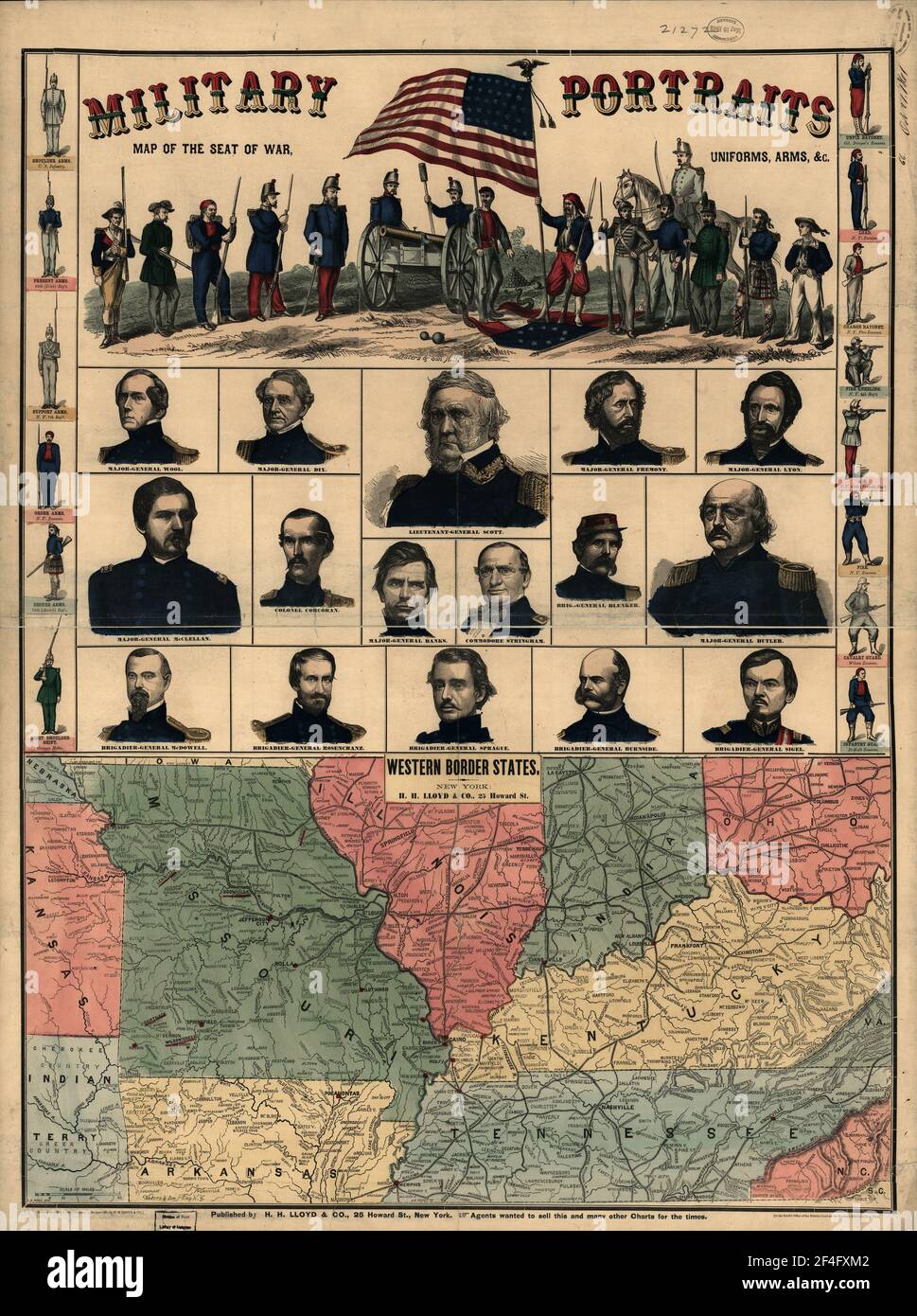 Ein Plakat mit Militärportraits aus dem amerikanischen Bürgerkrieg Stockfoto