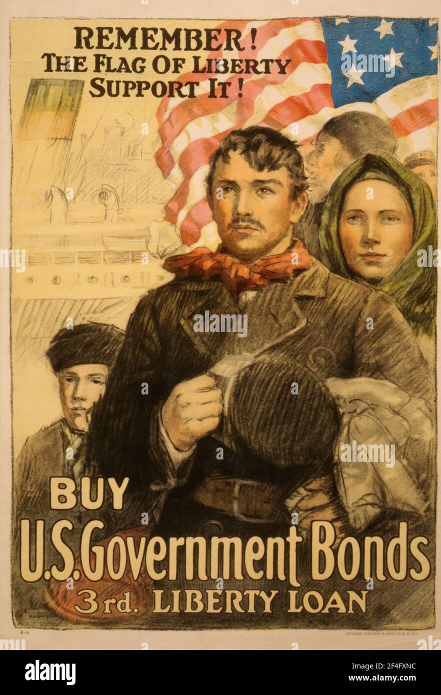 Ein amerikanisches Plakat zum ersten Weltkrieg, das die Menschen zum Kauf ansporn soll US-Staatsanleihen Stockfoto
