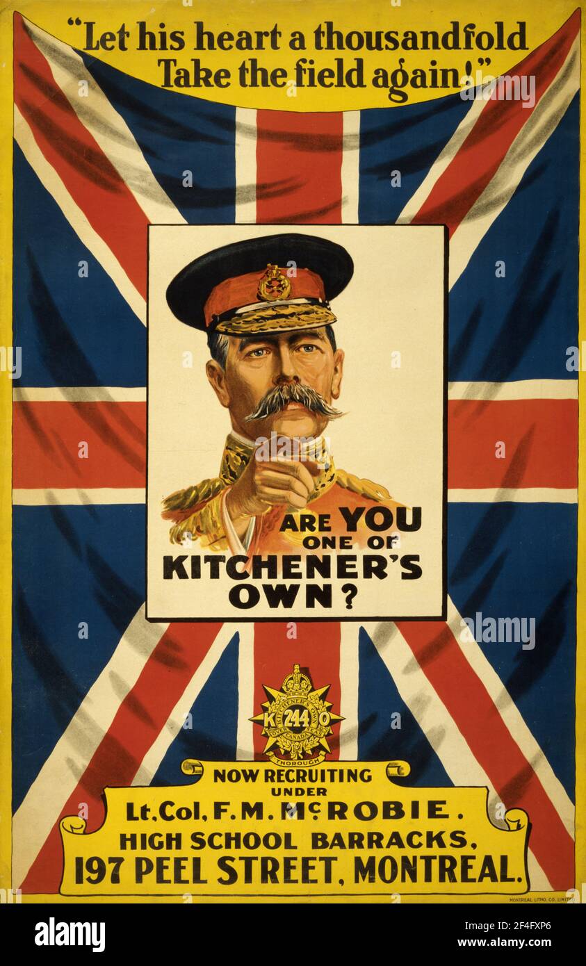 Ein kanadisches Plakat zur Rekrutierung des ersten Weltkrieges, das Sie fragt Eines von Kitchener's own Stockfoto