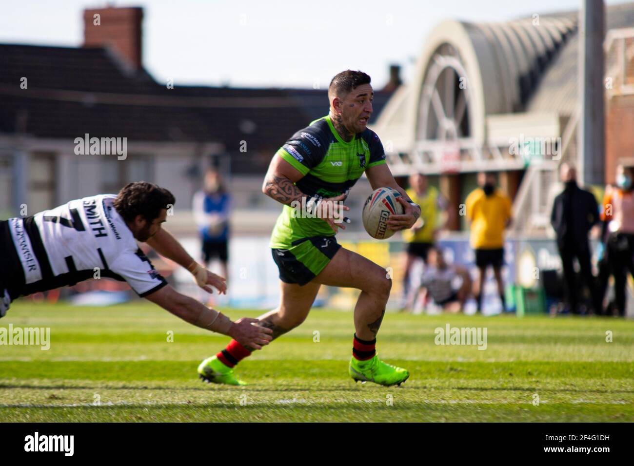 Llanelli, Großbritannien. März 2021, 21st. Rangi Chase of West Wales Raiders in Action Betfred Challenge Cup, Round One Match, West Wales Raiders gegen Widnes Vikings im Stebonheath Park in Llanelli, Wales am Sonntag, 21st. März 2021. Dieses Bild darf nur für redaktionelle Zwecke verwendet werden. Nur redaktionelle Verwendung, Lizenz für kommerzielle Nutzung erforderlich. Keine Verwendung in Wetten, Spiele oder ein einzelner Club / Liga / Spieler Publikationen. PIC von Lewis Mitchell / Andrew Orchard Sport Fotografie / Alamy Live News Kredit: Andrew Orchard Sport Fotografie / Alamy Live News Stockfoto