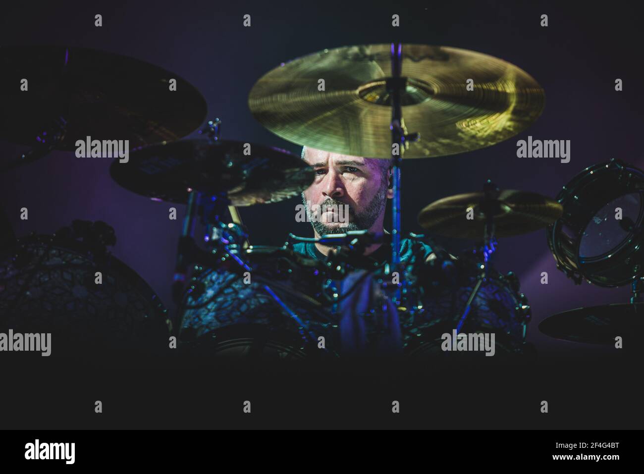 ITALIEN, FIRENZE 2017: John Dolmahan, Schlagzeuger der amerikanischen vierköpfigen Rockband "System of A Down" (auch bekannt als SOAD), tritt live auf der Bühne auf. Stockfoto