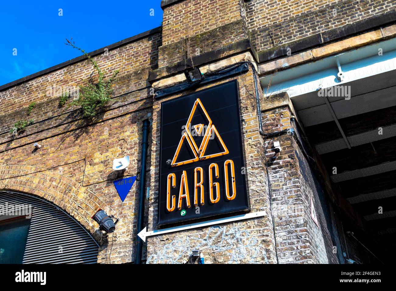 Schild für Cargo Club in Rivington Street, Shoreditch, London, UK Stockfoto
