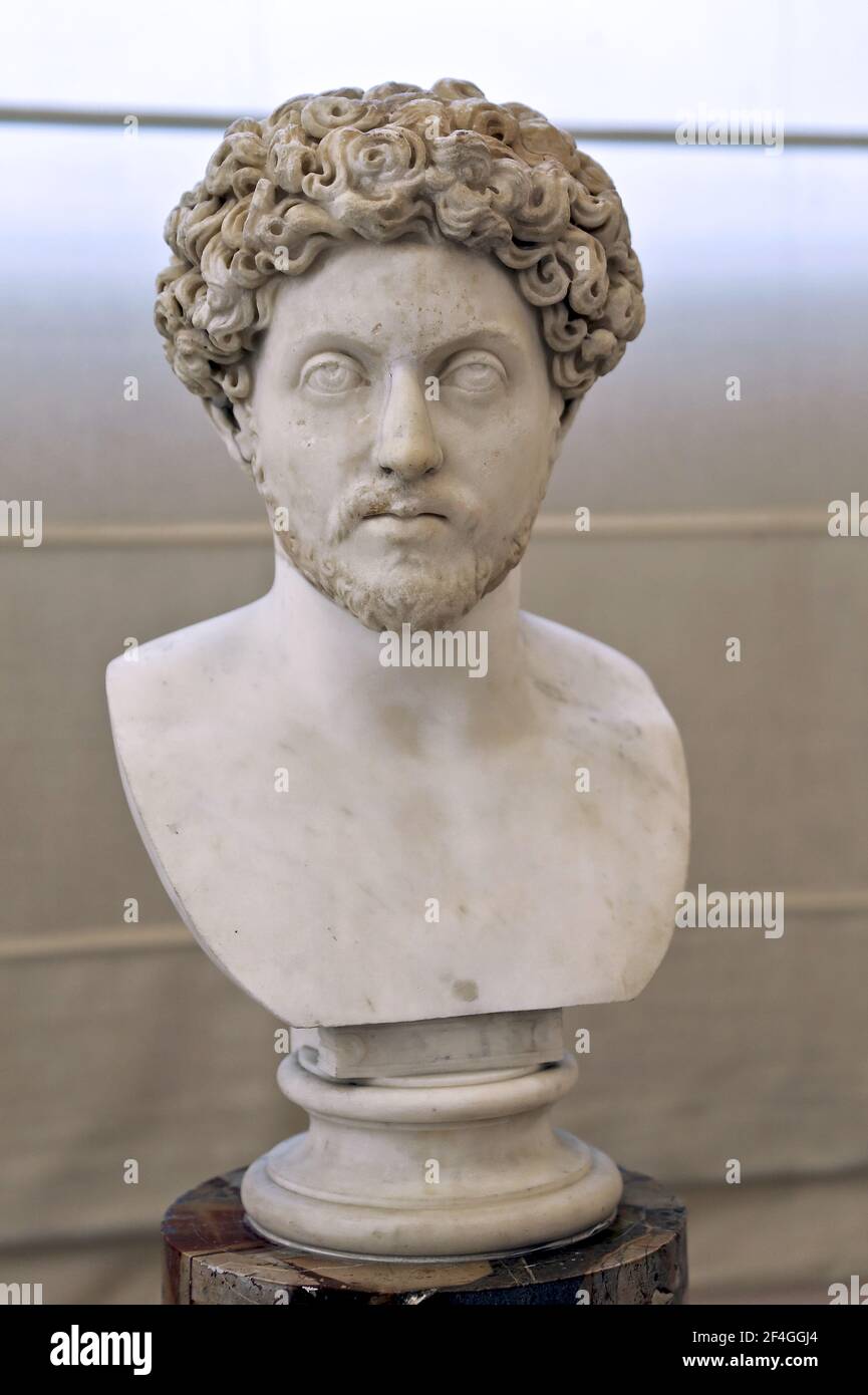 Marcus Aurelius (121-180 n. Chr.) Büste als Jugend, Marmor, 2. Jahrhundert n. Chr. Römischer Kaiser (161-180 n. Chr.). Archäologisches Museum Von Neapel. Stockfoto