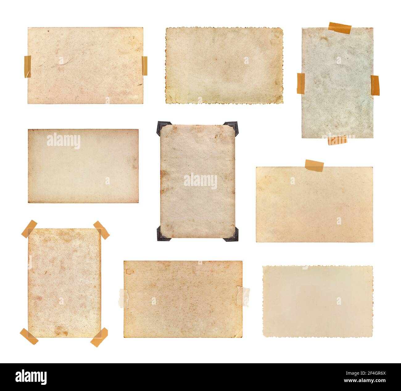 Satz von Vintage-Fotos auf weißem Hintergrund isoliert. Sammlung von alten Fotos, jedes einzelne ist separat aufgenommen. Stockfoto