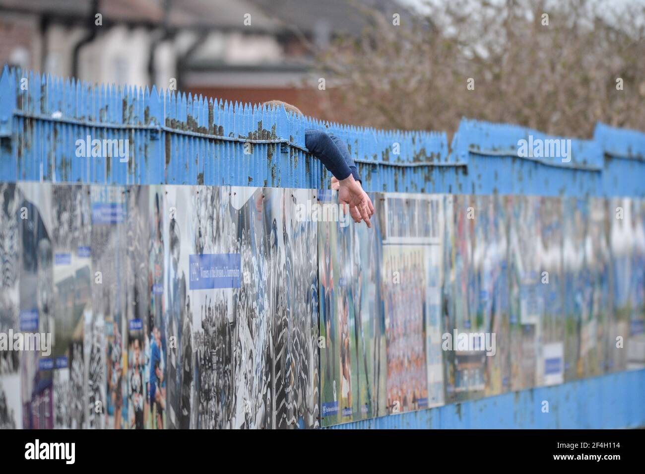 Featherstone, England - 21st. März 2021 - Supporter Watches behind closed door Rugby League Betfred Challenge Cup Runde 1 Spiel zwischen Featherstone Rovers gegen Bradford Bulls im Millenium Stadium, FeatherstoneUK Dean Williams/Alamy Live News Stockfoto